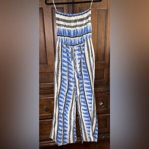 Elan Blue and White Patterned Jumpsuit